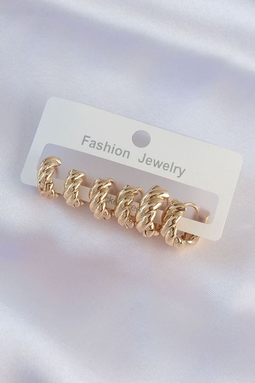 YRTCL Pirinç Gold Renk Minimal Tırtıklı Küpe Seti