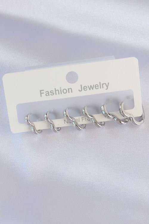 YRTCL Pirinç Gümüş Renk Kalp Model Küpe Seti