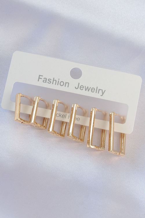 YRTCL Pirinç Gold Renk Dikdörtgen Model Küpe Seti