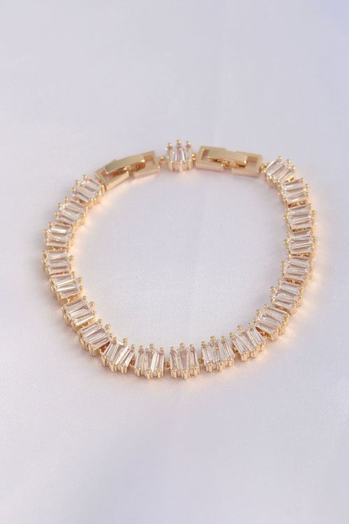 YRTCL Vip Seri Pirinç Zirkon Taşlı Gold Renk Kare Su Yolu Model Bileklik