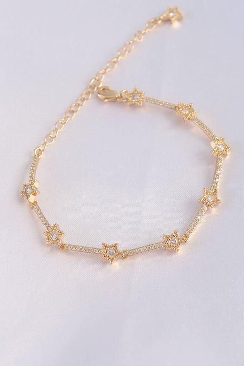 YRTCL Vip Seri Pirinç Zirkon Taşlı Gold Renk Halley Model Bileklik