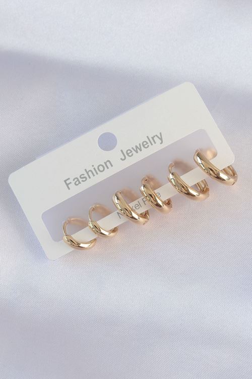 YRTCL Pirinç Gold Renk Oval Bombeli Küpe Seti