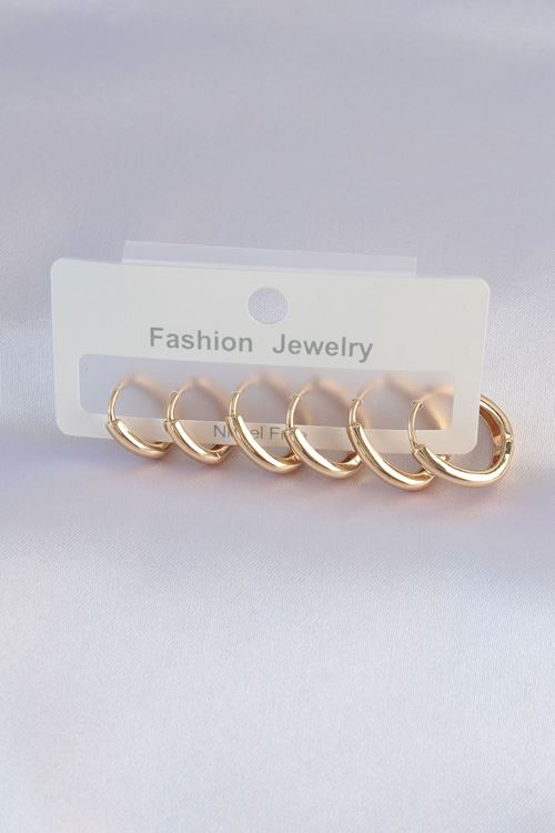 YRTCL Pirinç Gold Renk Oval Küpe Seti