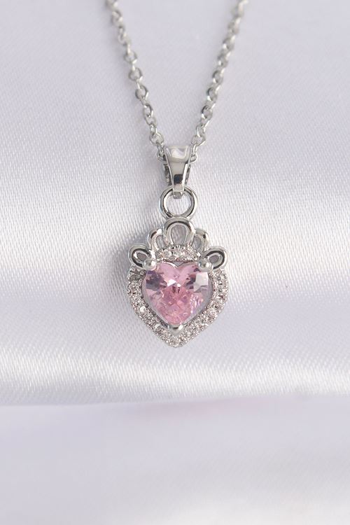 YRTCL 316L Çelik Zincir Gümüş Renk Pembe Zirkon Taşlı Rapunzel Kolye