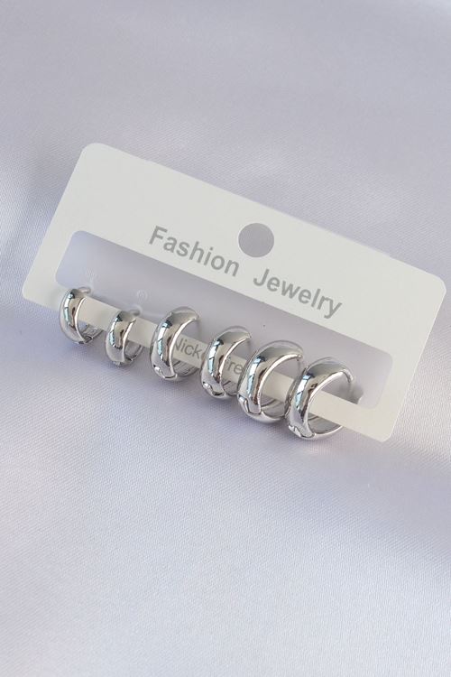 YRTCL Pirinç Gümüş Renk Oval Bombeli Küpe Seti