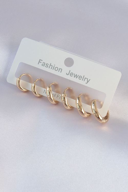 YRTCL Pirinç Gold Renk Oval Küpe Seti