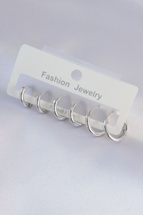 YRTCL Pirinç Gümüş Renk Oval Küpe Seti