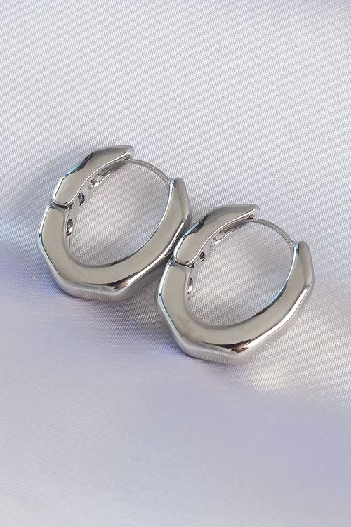 YRTCL Pirinç Gümüş Renk Kalın Kemik Model Küpe