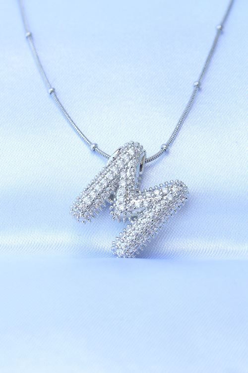 YRTCL 316L Çelik Zincirli Zirkon Taşlı M Harfli Gümüş Renk Bubble Kolye