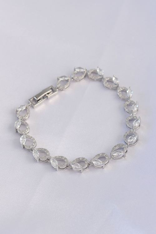 YRTCL Vip Seri Pirinç Zirkon Taşlı Gümüş Renk Arpa Model Bileklik