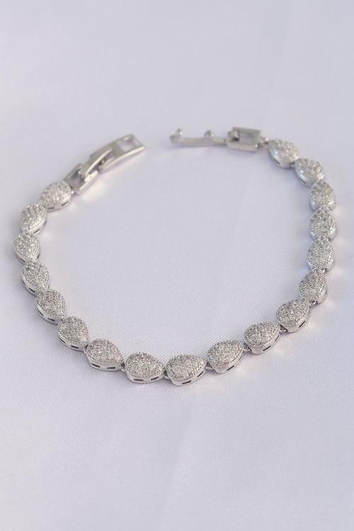 YRTCL Vip Seri Pirinç Zirkon Taşlı Gümüş Renk Damla Model Bileklik