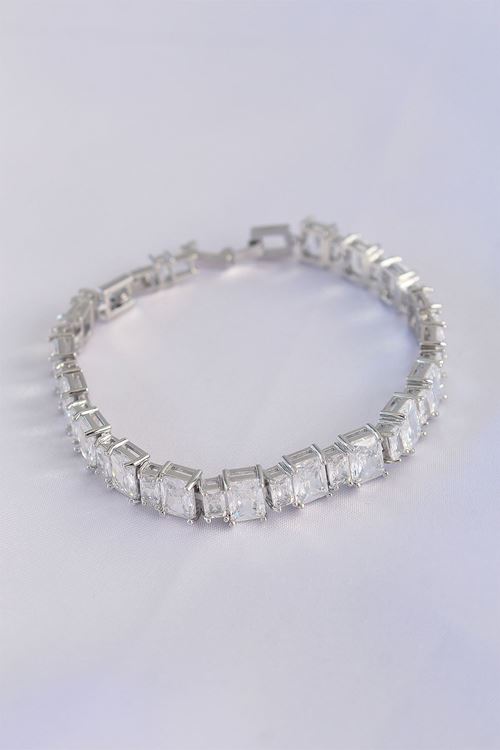 YRTCL Vip Seri Pirinç Zirkon Taşlı Gümüş Renk Baget Su Yolu Model Bileklik