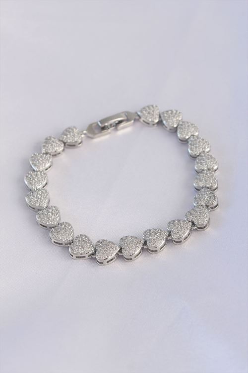 YRTCL Vip Seri Pirinç Zirkon Taşlı Gümüş Renk Kalp Model Bileklik