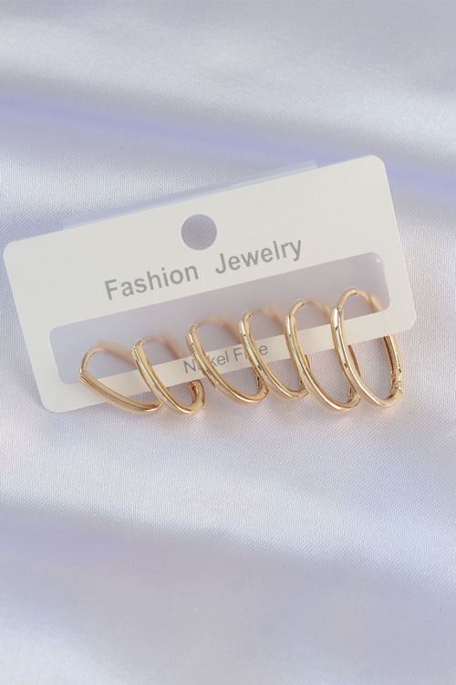 YRTCL Pirinç Gold Renk İnce Oval Küpe Seti