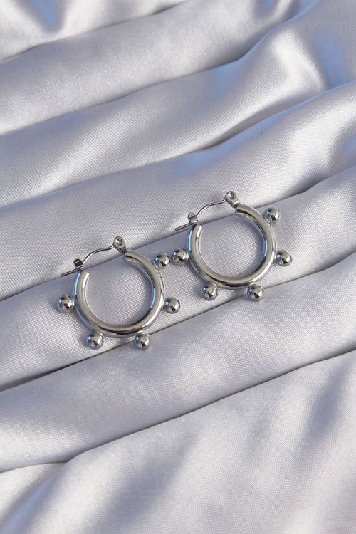 YRTCL 316L Çelik Gümüş Renk Topçuk Tasarımlı Oval Küpe