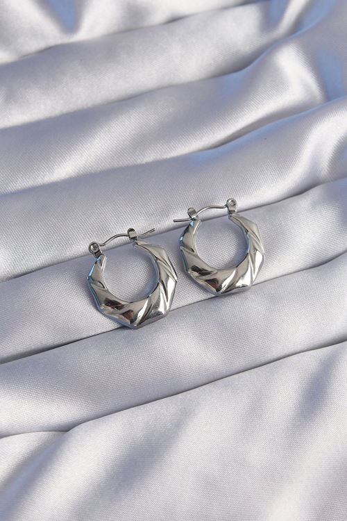 YRTCL 316L Çelik Gümüş Renk Kıvrımlı Görünüm Geometrik Model Küpe