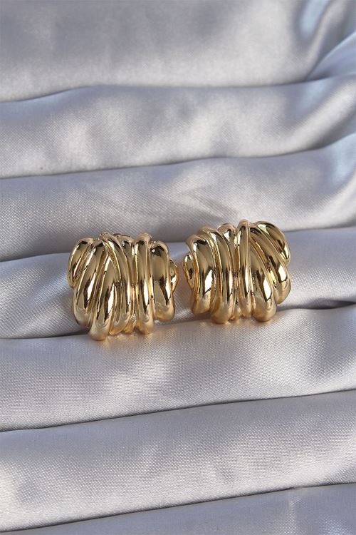 YRTCL Pirinç Gold Renk Tırtıklı Bombe Model Küpe