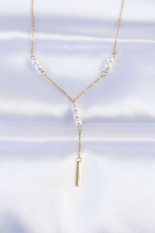 YRTCL 316L Çelik Zincir Gold Renk Minimal İnci Taşlı Sallantılı Kolye