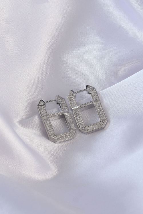 YRTCL Vip Seri Pirinç Gümüş Renk Zirkon Taşlı Serenay Küpesi