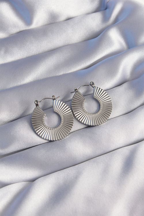 YRTCL 316L Çelik Gümüş Renk Oval Çizgili Plaka Küpe