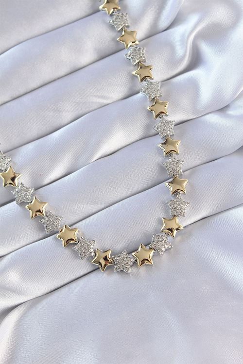 YRTCL Vip Seri Pirinç Çift Renk Zirkon Taşlı Yıldız Tasarımlı Kolye