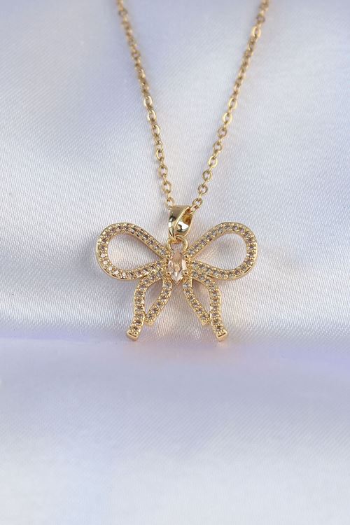 YRTCL 316L Çelik Zincir Gold Renk Zirkon Taşlı Fiyonk Kolye