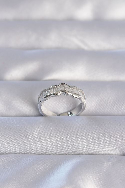 YRTCL Pirinç Gümüş Renk Zirkon Taşlı Dalgalı Su Yolu Model Ayarlanabilir Yüzük