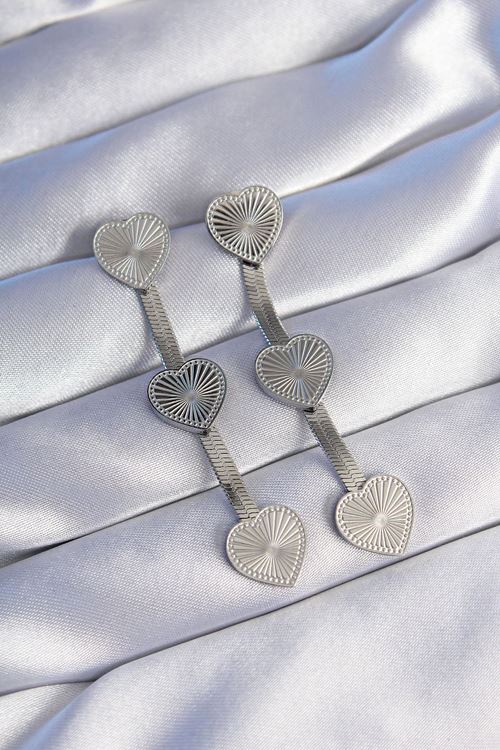 YRTCL 316L Çelik Gümüş Renk Uzun İtalyan Zincir Detaylı Kalp Küpe