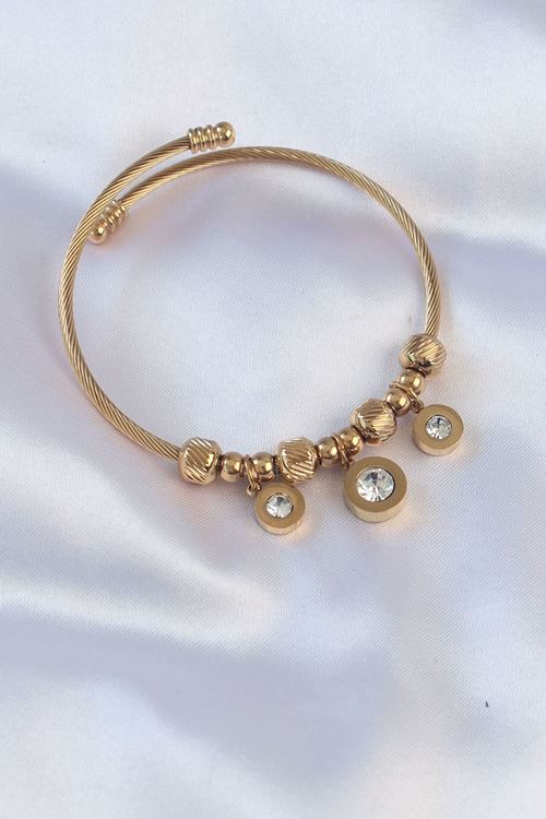 YRTCL 316L Çelik Gold Renk Zirkon Taşlı Model Charm Bileklik