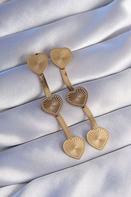 YRTCL 316L Çelik Gold Renk Uzun İtalyan Zincir Detaylı Kalp Küpe