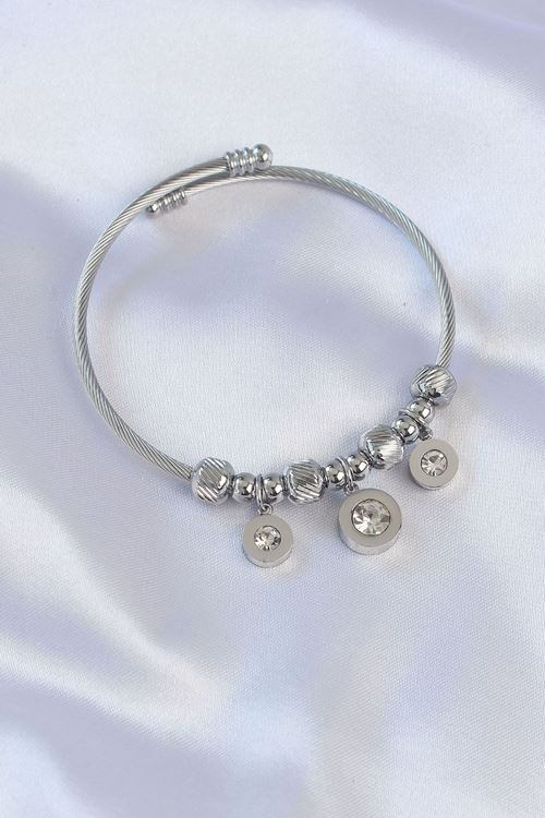 YRTCL 316L Çelik Gümüş Renk Zirkon Taşlı Model Charm Bileklik