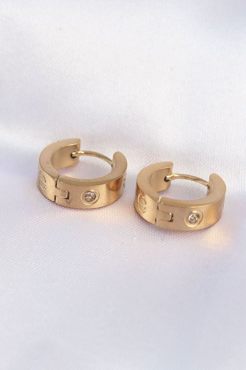YRTCL 316L Çelik Gold Renk Zirkon Taşlı Minimal Model Halka Küpe