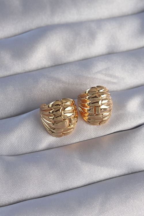 YRTCL Pirinç Gold Renk Tırtıklı Minimal Bombeli Tasarım Küpe