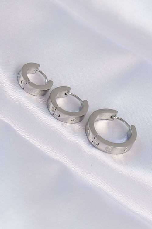 YRTCL 316L Çelik Gümüş Renk Zirkon Taşlı Model 3lü Halka Küpe