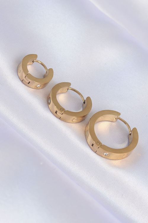 YRTCL 316L Çelik Gold Renk Zirkon Taşlı Model 3lü Halka Küpe