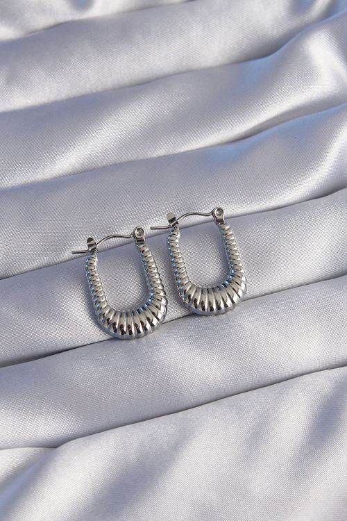 YRTCL 316L Çelik Gümüş Renk Dikdörtgen Tasarımlı Tırtıklı Küpe