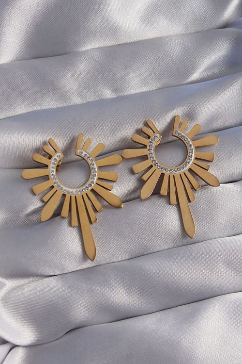YRTCL 316L Çelik Gold Renk Zirkon Taşlı Güneş Figürlü Küpe