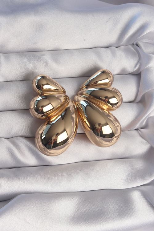 YRTCL Pirinç Gold Renk İri Bombeli Kelebek Küpe