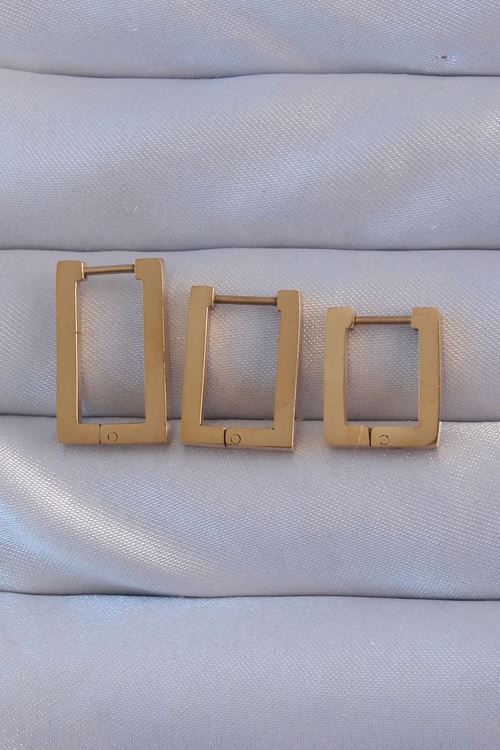 YRTCL 316L Çelik Gold Renk Dikdörtgen Küpe Seti