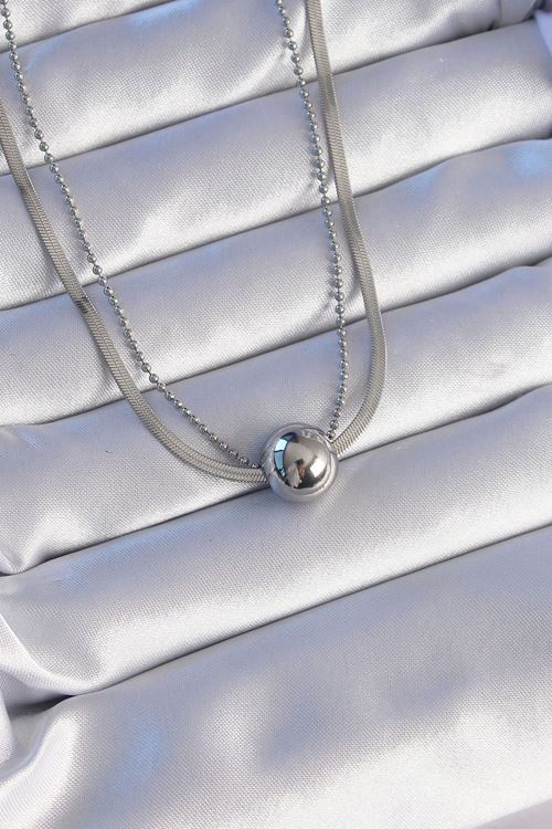 YRTCL 316L Çelik Çift Zincirli Gümüş Renk Topçuk İtalyan Model Kolye