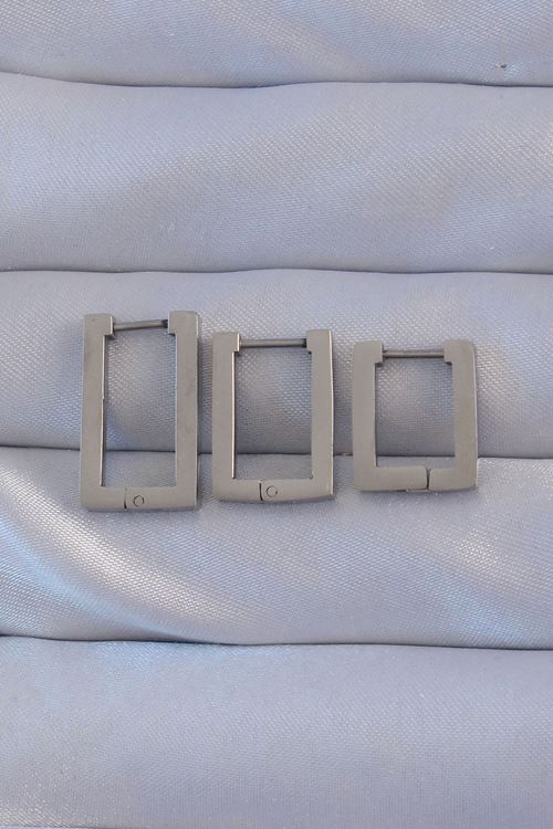 YRTCL 316L Çelik Gümüş Renk Dikdörtgen Küpe Seti