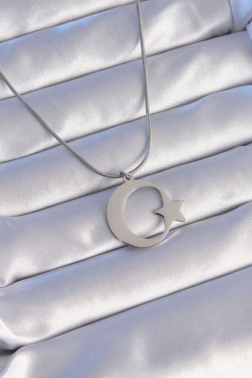 YRTCL 316L Çelik Gümüş Renk Ay Yıldız Model Unisex Kolye