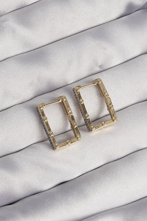 YRTCL Pirinç Gold Renk Zirkon Taşlı Dikdörtgen Model Seranay Küpe