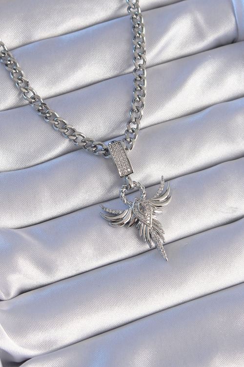 YRTCL 316L Çelik Gümüş Renk Zirkon Taşlı Anka Kuşu Model Kolye