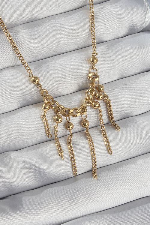 YRTCL 316L Çelik Zincir Gold Renk Topçuk Detay Sallantılı Zincir Kolye