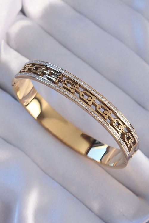 YRTCL 316L Çelik Gold Renk Zirkon Taşlı Model Kelepçe