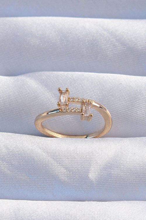 YRTCL Pirinç Gold Renk Zirkon Taşlı Geometrik Ayarlanabilir Yüzük