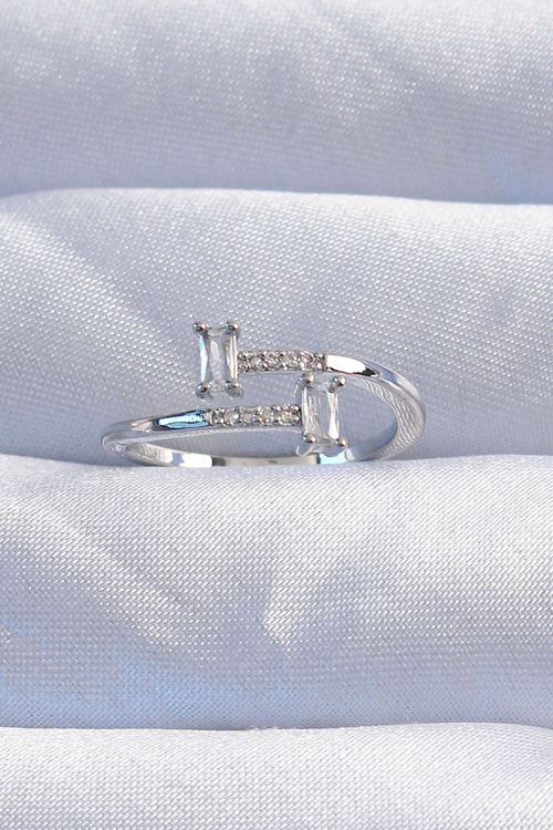 YRTCL Pirinç Gümüş Renk Zirkon Taşlı Geometrik Ayarlanabilir Yüzük