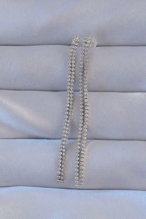 YRTCL Pirinç Gümüş Renk Zirkon Taşlı Su Yolu Model Küpe