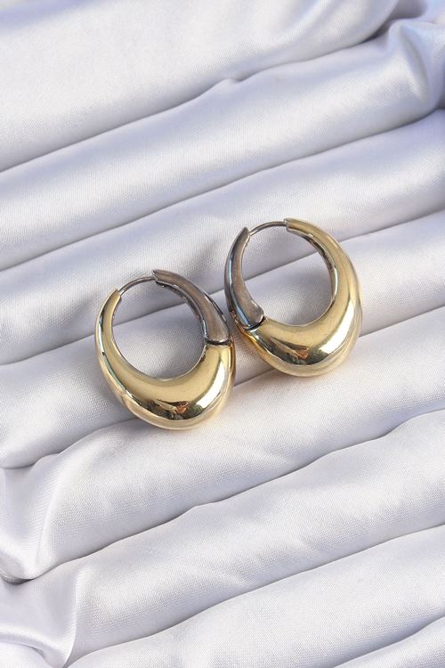 YRTCL Pirinç Gold Gümüş Renkli Oval Bombeli Küpe